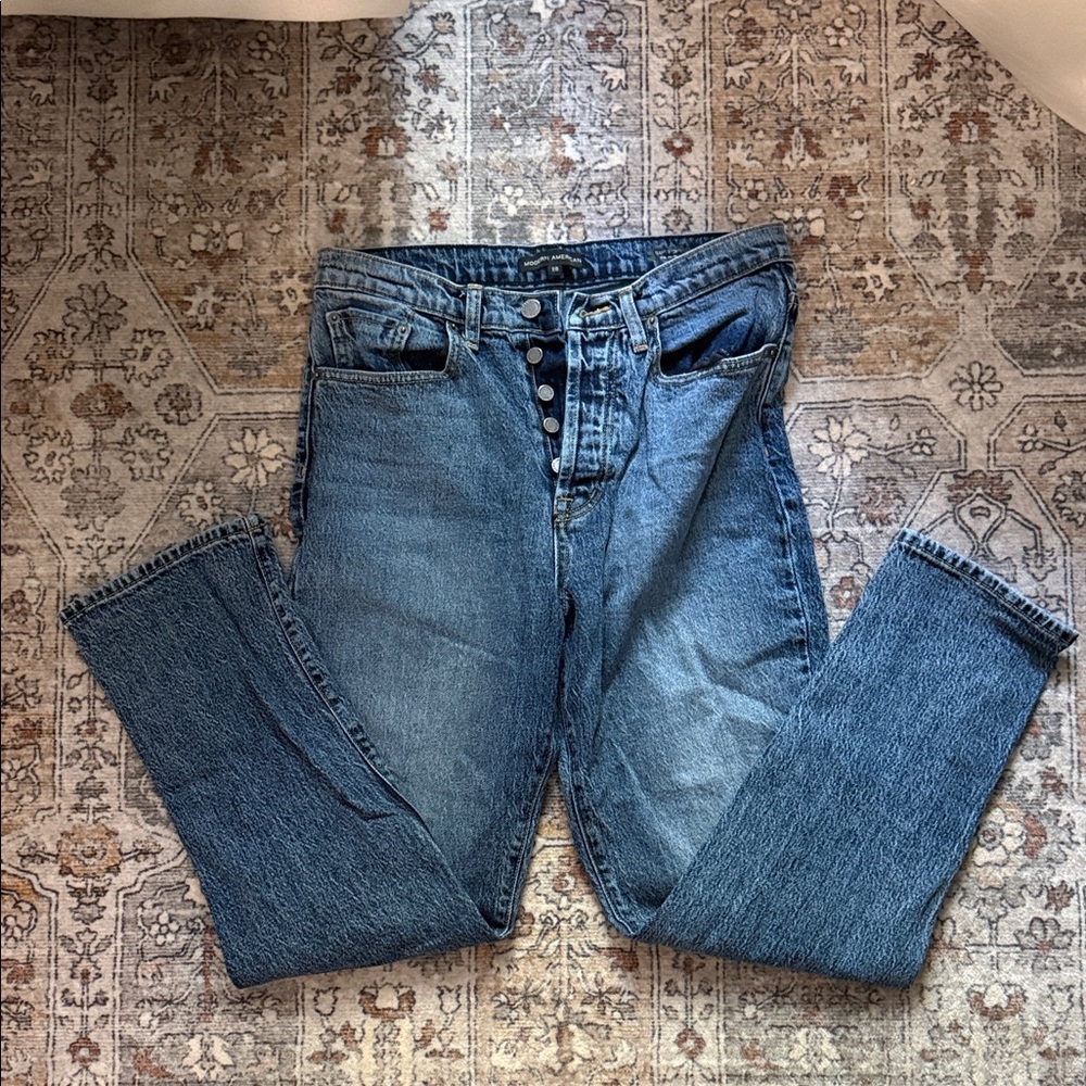 High-Rise Button-Fly Ankle Jeans in Medium Blue